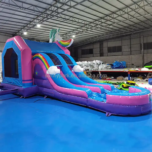 Ticari pembe ve mavi sıçrama ev şişme unicorn sıçrama combo pvc şişme şato ile çocuklar için havuz - Product Image 3
