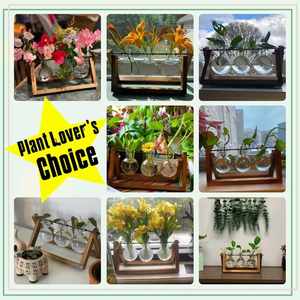 Terrario para Plantas con Soporte de Madera, Florero de Vidrio con 3 Bulbos, Soporte Giratorio de Metal para Mesa, para Jardín, Oficina, Regalo Promocional - Product Image 3