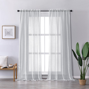 100% Polyester Transparent Fenêtre Voile Rideau Tissu Blanc Sheer Rideaux avec Semi Slub & Roll Drapé Tulle Cantonnières - Product Image 1