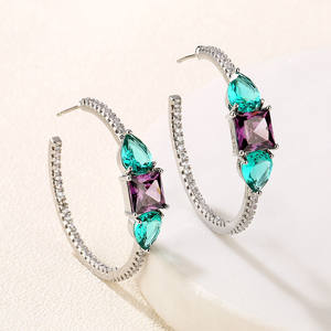 ต่างหู RAKOL รุ่น EP2996 ดีไซน์ใหม่ หรูหรา แฟชั่นสำหรับผู้หญิง ต่างหูเพชร CZ ขายส่ง ต่างหูห่วงประดับพลอยหลากสี รูปหัวใจ สำหรับเจ้าสาว งานแต่งงาน - Product Image 1