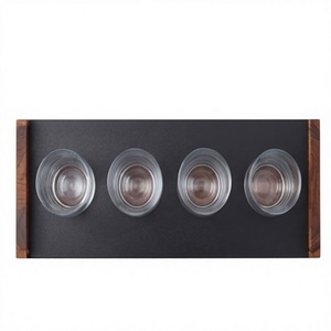Support rectangulaire en bois pour verres avec plateau métallique, étagère de rangement minimaliste à un seul niveau pour vaisselle - Product Image 3
