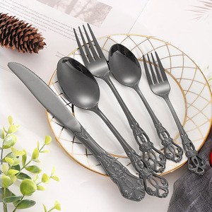 Royal Court Stainless Steel Cutlery: Retro Embossed Knives, Forks, <b>Spoons</b>, Creative Hollowed-out <b>Coffee</b> <b>Spoons</b>, Dessert <b>Spoons</b>, - Product Image 4