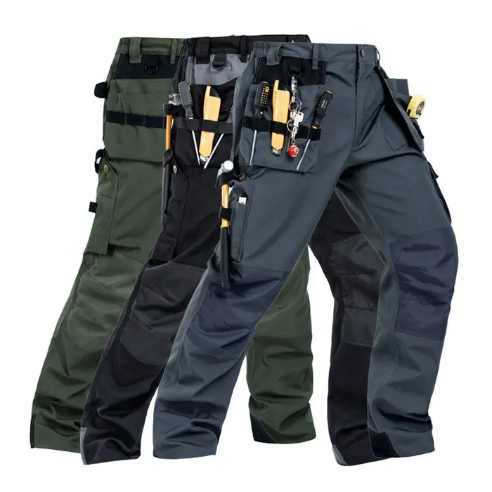 Polyester Cotton 4-way Stretch Material Durable Working Cargo Pants for Men with Multi Pockets Knee Patch