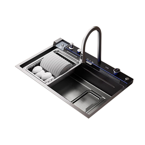 Évier de cuisine noir en SUS304, grand modèle à cuve unique, épaisseur 5,0 mm, avec double système d'évacuation - Product Image 6