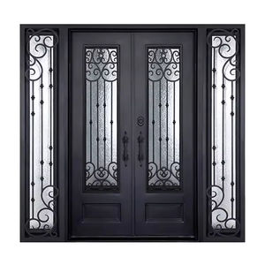Cheap Price Luxury Villa <strong>Double</strong> Glass <strong>Door</strong> Security Front Entrance Steel Wrought <strong>Iron</strong> <strong>Door</strong> - Product Image 4