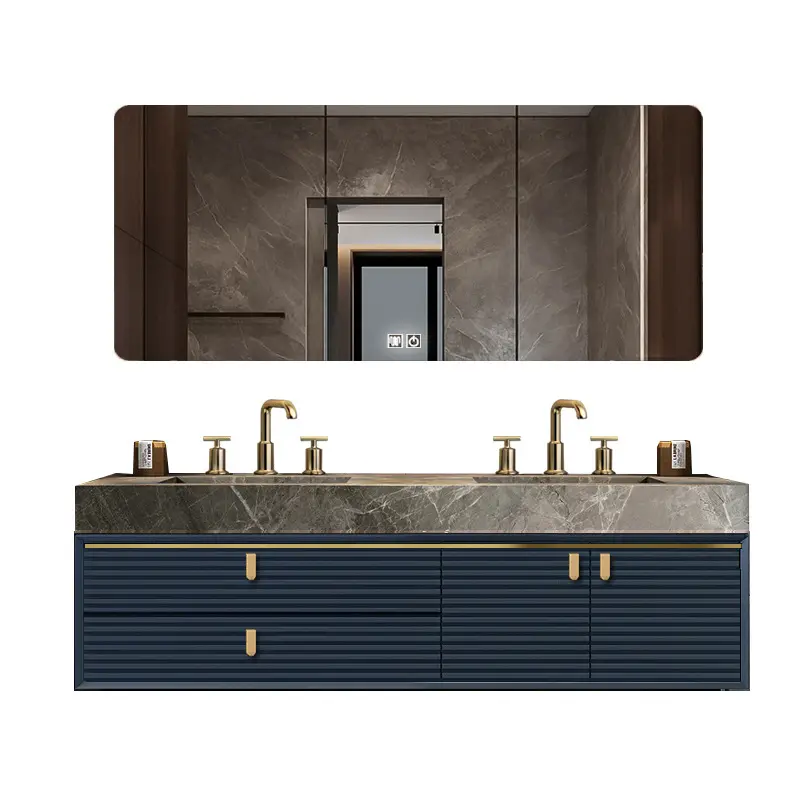 Rectangle Led Mirror Light Double Sink Bathroom Sets Cabinets Modern Luxury Bathroom Vanity
