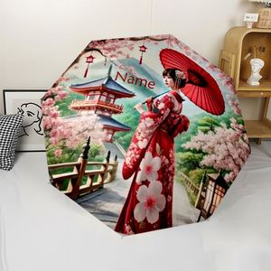 1 pièce, sans MOQ, parapluie pliant personnalisé avec nom de fille, motif fleur de cerisier, cadeau, impression UV, Guarda Chuva Personalizado - Product Image 4