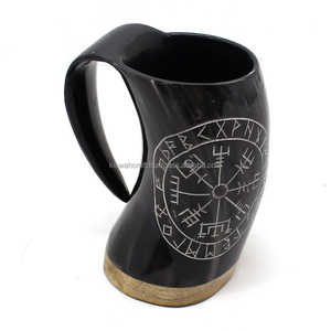 Mug en corne à boire naturelle de luxe tendance de 4 pouces, mug en corne à bière de qualité supérieure gravé à la main par les Vikings, écologique, utilisable au micro-ondes - Product Image 4