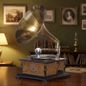 โบราณสแควร์ไม้ทองเหลือง Gramophone - Product Image 2