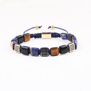 Bracelet d'<span class=keywords><strong>amitié</strong></span> tressé pour homme avec pierres naturelles œil <span class=keywords><strong>de</strong></span> tigre et <span class=keywords><strong>lapis</strong></span>-<span class=keywords><strong>lazuli</strong></span> <span class=keywords><strong>de</strong></span> forme carrée 8x8mm pour la création <span class=keywords><strong>de</strong></span> bijoux - Product Image 4