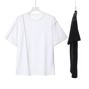 2025ใหม่เสื้อยืดคอกลมหนัก240กรัมปักลายลายเส้นตัดกัน - Product Image 2