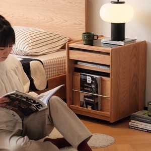 Time Series Bedside Table Cherry Wood <b>Narrow</b> Design Durable <b>Storage</b> Cabinet Bedroom Furniture - Product Image 1