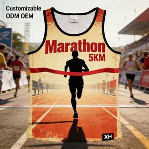 Unisex Customized Marathon Mesh Running Tank <b>Top</b> Breathable 100% Polyester Anti-UV Sportswear for Summer Printed Custom Logo - Product Image 1