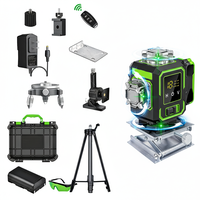 Niveau laser industriel 16 lignes 360° auto-nivelant avec trépied, outil de nivellement 4D, lumière verte, batterie Li-Ion, précision 1 mm pour la construction