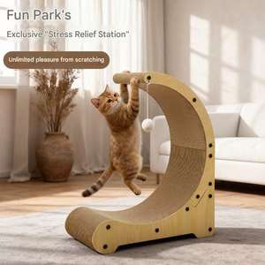 Griffoir pour chat en forme de lune, en carton ondulé durable, lit pour chat 2 en 1 avec boule suspendue amusante pour l'entretien des griffes et le sommeil - Product Image 4