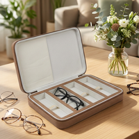 Étui à lunettes de soleil de luxe en cuir PU, durable, portable, 4 emplacements, haut de gamme, grande capacité, boîte de rangement pour lunettes de vue, promotionnel