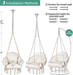 Kursi Ayunan Gantung Rotan Anyaman Luar Ruangan Dalam Ruangan dengan Dudukan Logam untuk Ruang Tamu, Kursi Hammock Gantung Makrame - Product Image 4