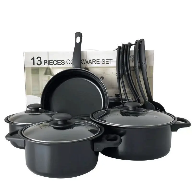 Venta caliente 13 UNIDS accesorios de cocina Utensilios de cocina juego de sartén antiadherente Cacerola de acero inoxidable de gama alta juego de sartén cazuela