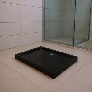 Base de Ducha Rectangular Negra de ABS de 27.6 x 35.4 Pulgadas con Drenaje Central, Diseño Minimalista, Instalación en el Suelo - Product Image 2