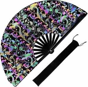 Abanico Plegable Grande con Estampado de Hongos Holográficos, Varillas de Bambú, Abanico Plegable con Bolsa de Almacenamiento para Fiestas y Festivales - Product Image 1