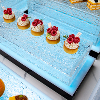 Support de présentation de buffet en acrylique transparent personnalisé 250x250x45mm pour mariage, banquet, traiteur, dessert, gâteau, présentation alimentaire