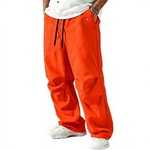 Men's Orange Cargo Jogger Pants Elastic Waist Drawstring Multiple Pockets Casual Style Breathable Midweight Fabric Summer Wear - Product Image 1