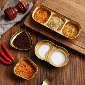 Retro Gold Stainless Steel Condiment Dish 304 Two Three Compartment Seasoning <b>Tray</b> For <b>BBQ</b> Korean Style Serving <b>Trays</b> - Product Image 3