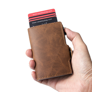 High Quality Pu Vintage Leather Business Bank Credit Card Smart <b>Wallet</b> RFID Protection Popup Card <b>Holder</b> Tarjetero De Cuero - Product Image 2