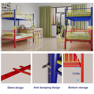 Cama Litera <span class=keywords><strong>de</strong></span> Metal, Cama Alta Doble sobre Doble con <span class=keywords><strong>Escalera</strong></span> Extraíble y Barandilla <span class=keywords><strong>de</strong></span> Seguridad <span class=keywords><strong>de</strong></span> Longitud Completa, Soporte <span class=keywords><strong>de</strong></span> Listones <span class=keywords><strong>de</strong></span> Metal Resistente - Product Image 5
