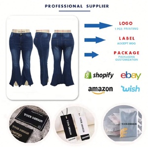 Jeans <span class=keywords><strong>de</strong></span> Alta Calidad para <span class=keywords><strong>Mujer</strong></span>, Talla Grande, Corte Ajustado, Abertura en el Dobladillo, Pierna Ancha, Elásticos, Casuales, <span class=keywords><strong>de</strong></span> Mezclilla, XL-5XL - Product Image 4