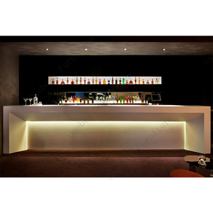 Mostrador de barra de café LED grande en forma de L Muebles de barra de superficie sólida artificial con base de acero inoxidable - Product Image 5