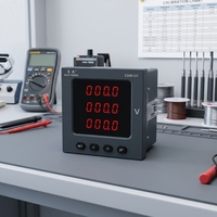 EASTSONG ES96-U3 Voltmeter Digital Tiga Fasa 96mm LED Merah AC 220V 380V 1000V Tegangan Lebar 85-265V RS485 Modbus IP65 Tinggi