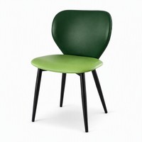 Chaise de salle à manger moderne, dossier incurvé vert foncé, assise rembourrée vert clair, pieds en métal noir, pour restaurant et café.
