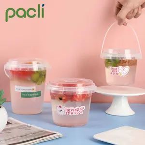 Groothandel Afhaalmaaltijden Wegwerp 32Oz Pp Plastic Emmer Fruitdrinkbekers Boba Fruit Theekop Met Handvat