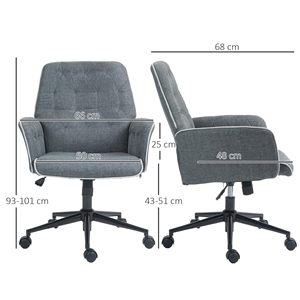 <span class=keywords><strong>Chaise</strong></span> de bureau ergonomique en tissu gris <span class=keywords><strong>à</strong></span> dossier mi-haut, capitonnée, pivotante, avec accoudoirs, réglable en hauteur, pour le bureau <span class=keywords><strong>à</strong></span> domicile - Product Image 4