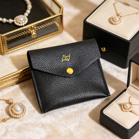 Pochette à boutons en cuir PU noir de luxe avec logo estampé or personnalisé