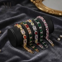 Pulsera de tenis Mylove personalizada de latón chapado en oro con circonitas de colores, joyería de eslabones de arcoíris de formas mixtas, para bodas, venta al por mayor y a granel