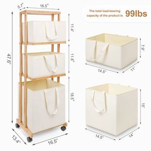 Cesta de lavandería Homde, estante de almacenamiento de bambú de 3 niveles con ruedas, cesta de almacenamiento extraíble con asa, cesto de ropa independiente o - Product Image 4