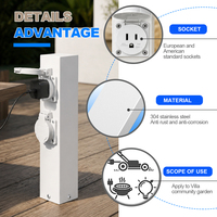 Colonne de prise extérieure étanche IP66 en acier inoxydable 304, 4 prises, pour jardin, aménagement paysager, hôtel