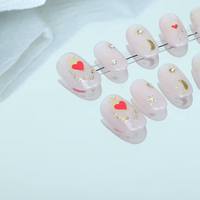 Uñas artificiales, uñas hechas a mano de alta gama, forma de uña ovalada pequeña, estilo de Luna pequeña en forma de corazón, reutilizables, venta al por mayor de fábrica.