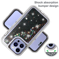 Coque de téléphone en TPU+PC avec paillettes liquides orange brillantes et service de découpe pour iPhone 14/13/12/11 Pro Max/Mini/X