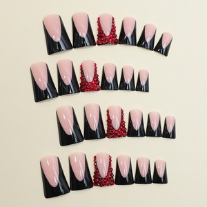 Lot de 12 faux ongles amande pré-dessinés avec accents rubis, style français, pour pose rapide avec colle, modèle XE-94-29 - Product Image 2