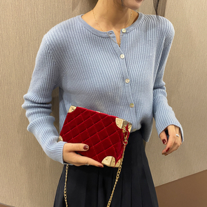 Borsa a Tracolla da Donna alla Moda in Velluto Dorato con Diamanti, Borsa a Tracolla con Catena, <span class=keywords><strong>Pochette</strong></span> in Acrilico - Product Image 3