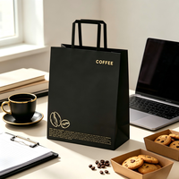 Sacs cadeaux en papier kraft noir écologique avec logo en feuille d'or personnalisée, plusieurs tailles, sacs en papier recyclables pour l'emballage à emporter des cafés