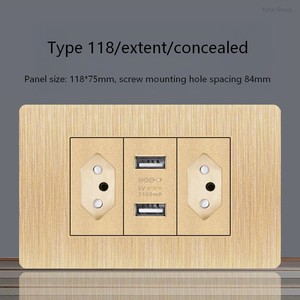 Prise murale USB en PC doré brossé, norme brésilienne, panneau de prise électrique, type 118, prise murale 6 broches - Product Image 3