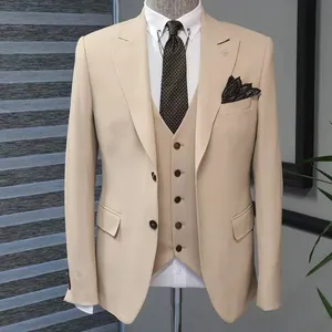 Factory Tailor Made Top Quality Men's 3 Piece Suit Set One Button Solid Jacket Vest Pants With Tie Wedding Men's Suits