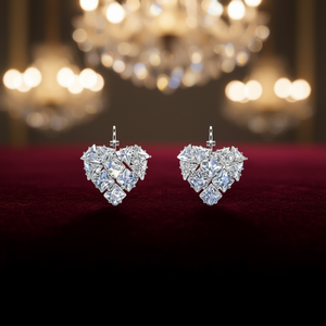 Boucles d'oreilles en or blanc et diamants, coupe princesse, couleur D, naturelles, pour mariage, style romantique, bijoux fins, forme cœur - Product Image 2