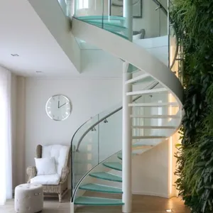 Fashion Appearance Round Spiral Staircase Indoor Apartment Space Saving Glass Railing Spiral Staircase