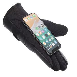 Gants de moto en cuir pour hommes, noirs, taille unique, imperméables, coupe-vent, doublés polaire, compatibles écran tactile - Product Image 2