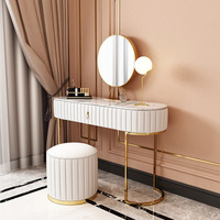 Ensemble Commode de Rangement Moderne Multi-Niveaux avec Éclairage Réglable, Bois MDF et Miroir en Verre, Meuble de Chambre pour Salon